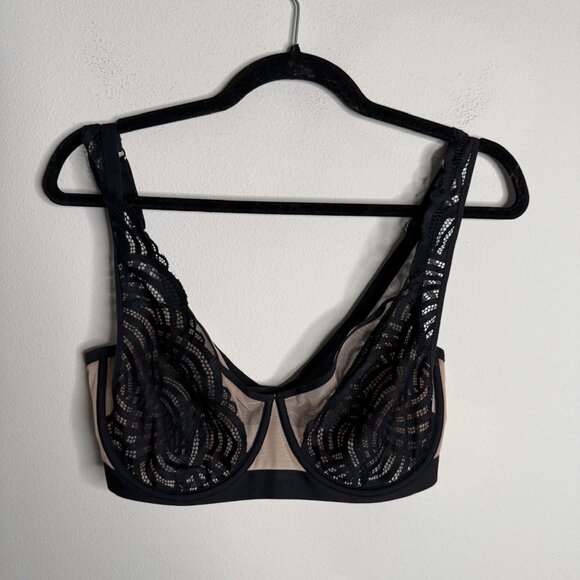 ThirdLove Women's Black‎ Deco Lace Unlined Sleek Fit Bra - Size 34F - Picture 2 of 5